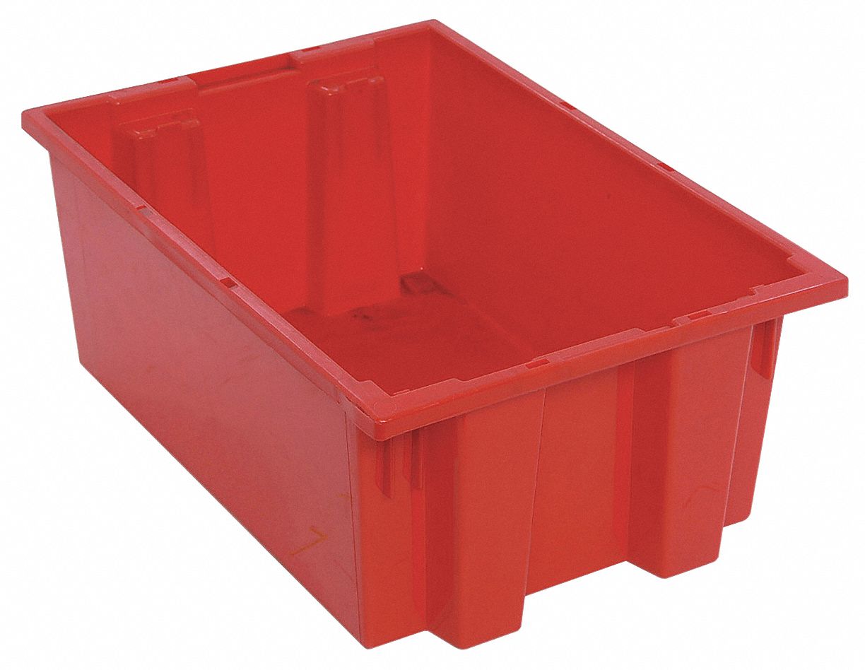 STACK AND NEST CONTAINER, 6 GALON, 19½ IN X 13½ IN X 8 IN, RED
