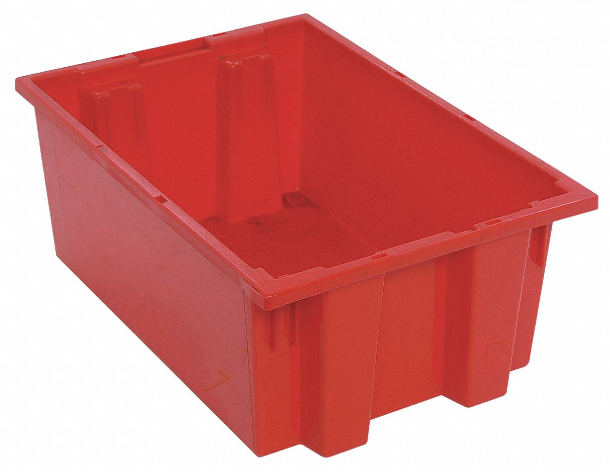 NEST AND STACK CONTAINER,19-1/2 IN L,RED