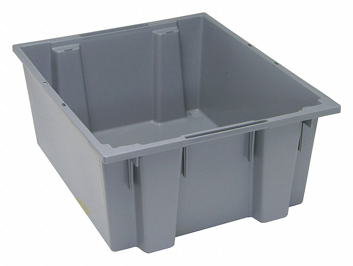STACK AND NEST CONTAINER, 15 GALON, 23½ IN X 19½ IN X 10 IN, GREY