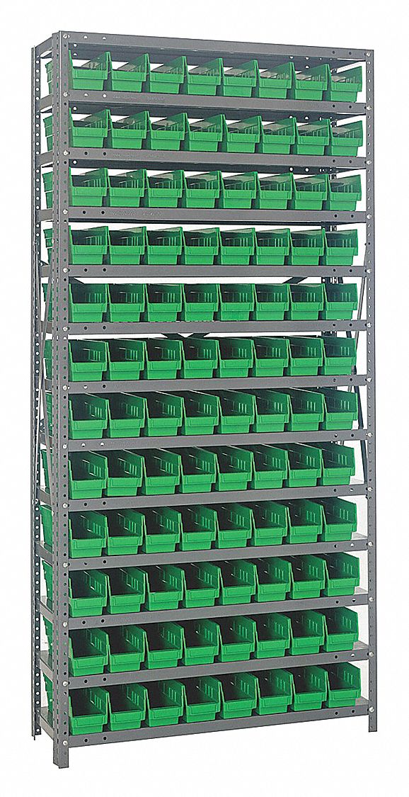 Bin Shelving: 36 in x 12 in x 75 in, 1 Sided, 96 Bins, Open, Shelf Bin