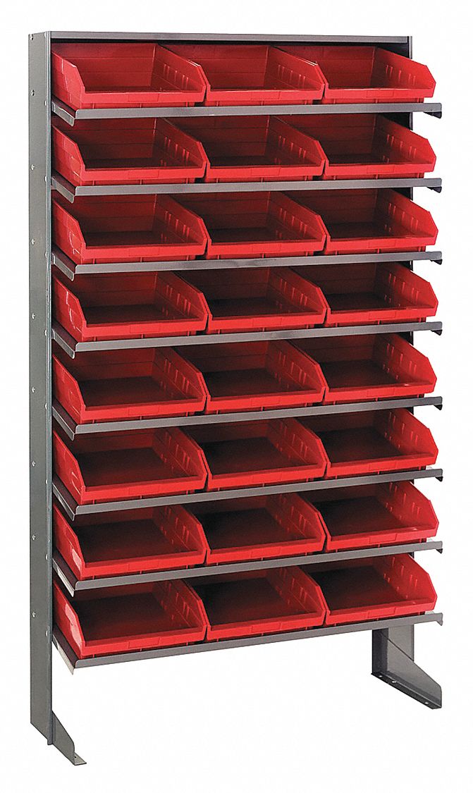 Pick Rack: 36 in x 12 in x 60 in, 1 Sided, 24 Bins, Open, Shelf Bin, Red