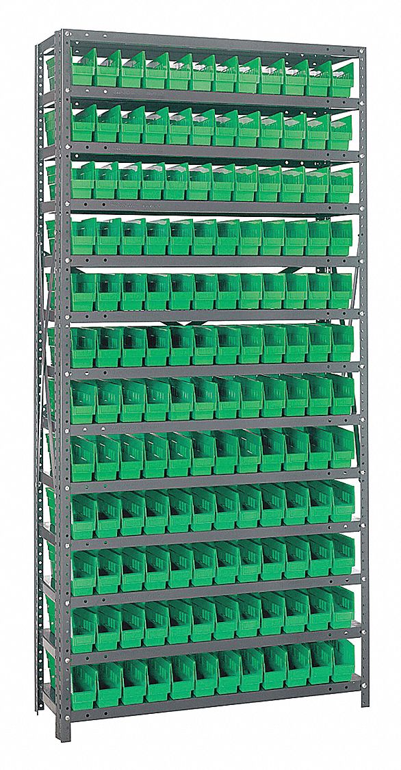 Bin Shelving: 36 in x 12 in x 75 in, 1 Sided, 144 Bins, Open, Shelf Bin