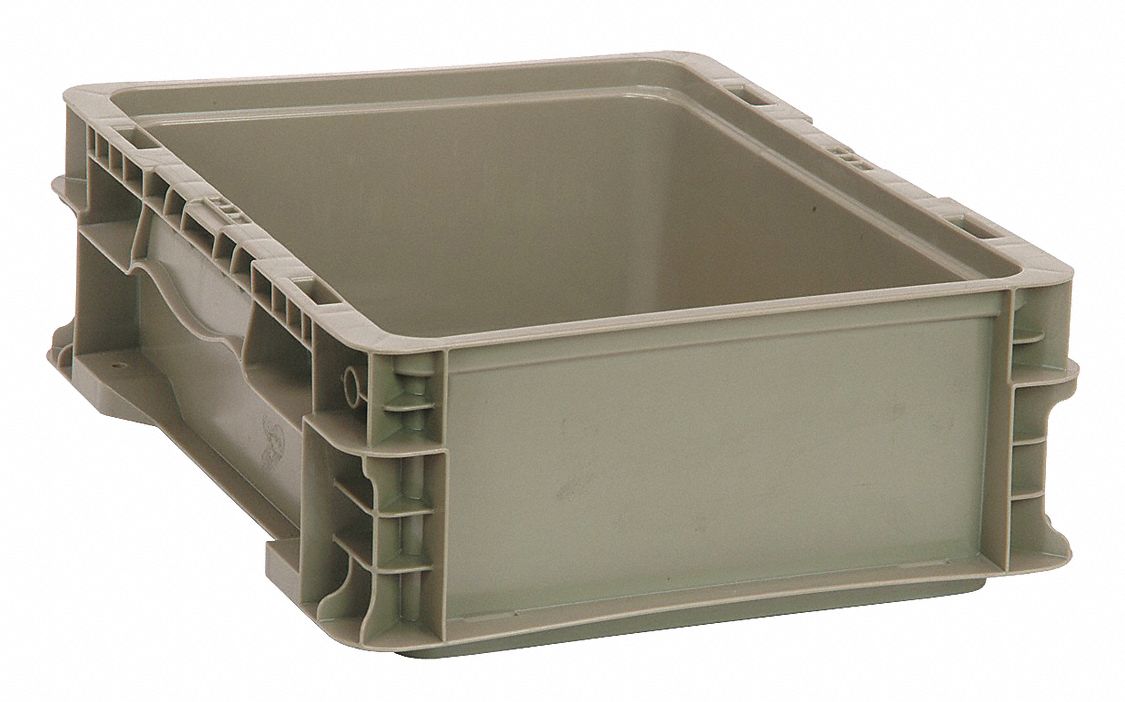 Straight Wall Tote: 2.2 gal, 12 in x 15 in x 5 in, Stacking Capable, Gray