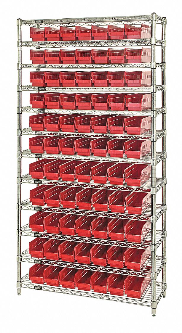 Bin Shelving: 36 in x 18 in x 74 in, 88 Bins, 12 Shelves, Open, Shelf Bin