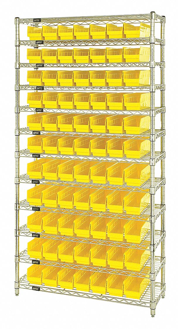 Bin Shelving: 36 in x 18 in x 74 in, 88 Bins, 12 Shelves, Open, Shelf Bin