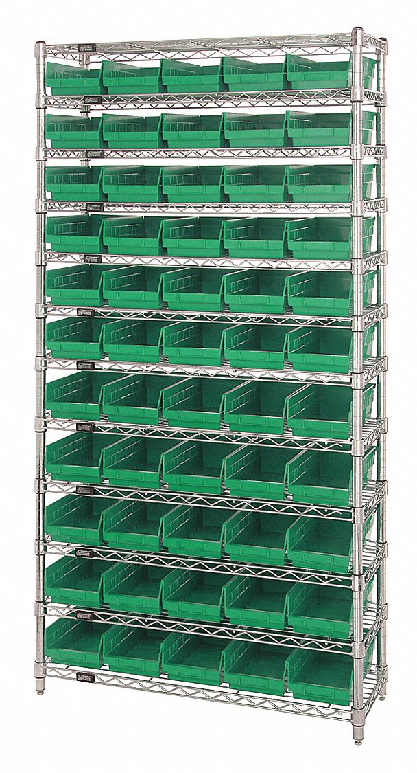 Bin Shelving: 36 in x 18 in x 74 in, 55 Bins, 12 Shelves, Open, Shelf Bin