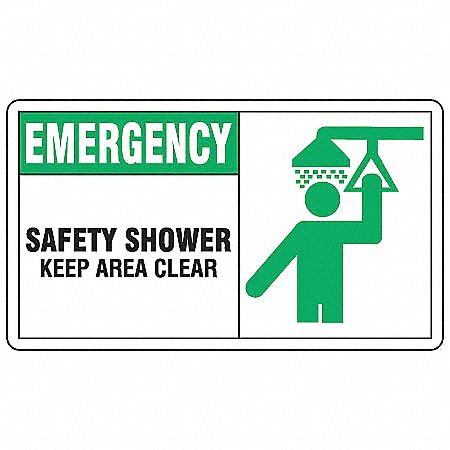 Safety Shower Sign,7 x 10In,AL,ENG,SURF