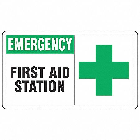 First Aid Sign,7 x 10In,GRN and BK/WHT