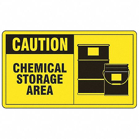 SAFETY LABEL, VINYL, ADHESIVE MOUNT, 3½ IN X 5 IN NOMINAL SIGN SIZE, 0.02 IN THICK, 5 PK, CHEMICAL STORAGE AREA