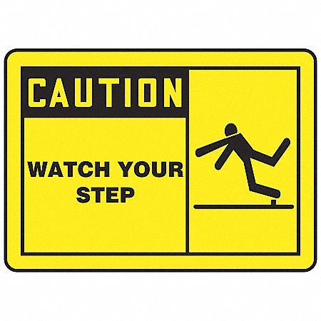 SAFETY LABEL, VINYL, ADHESIVE MOUNT, 3½ IN X 5 IN NOMINAL SIGN SIZE, 0.02 IN THICK, 5 PK, WATCH YOUR STEP