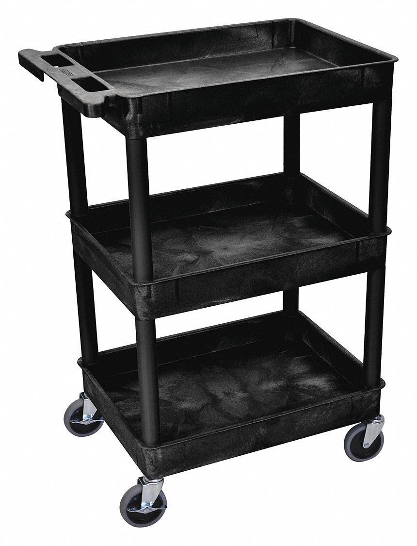 UTILITY CART WITH DEEP LIPPED PLASTIC SHELVES, 300 LB LOAD CAPACITY, 24 IN X 18 IN