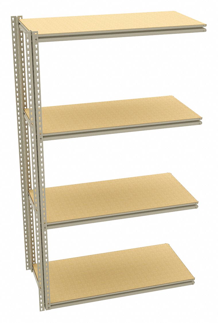 Boltless Shelving: Add-On, Medium-Duty, 48 in x 24 in, 84 in Overall Ht, 4 Shelves