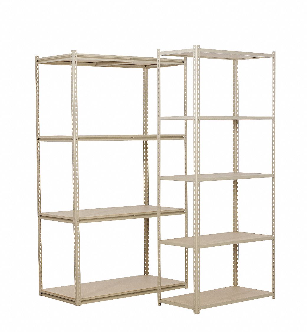 Boltless Shelving: Starter, Medium-Duty, 48 in x 18 in, 84 in Overall Ht, 4 Shelves, Open