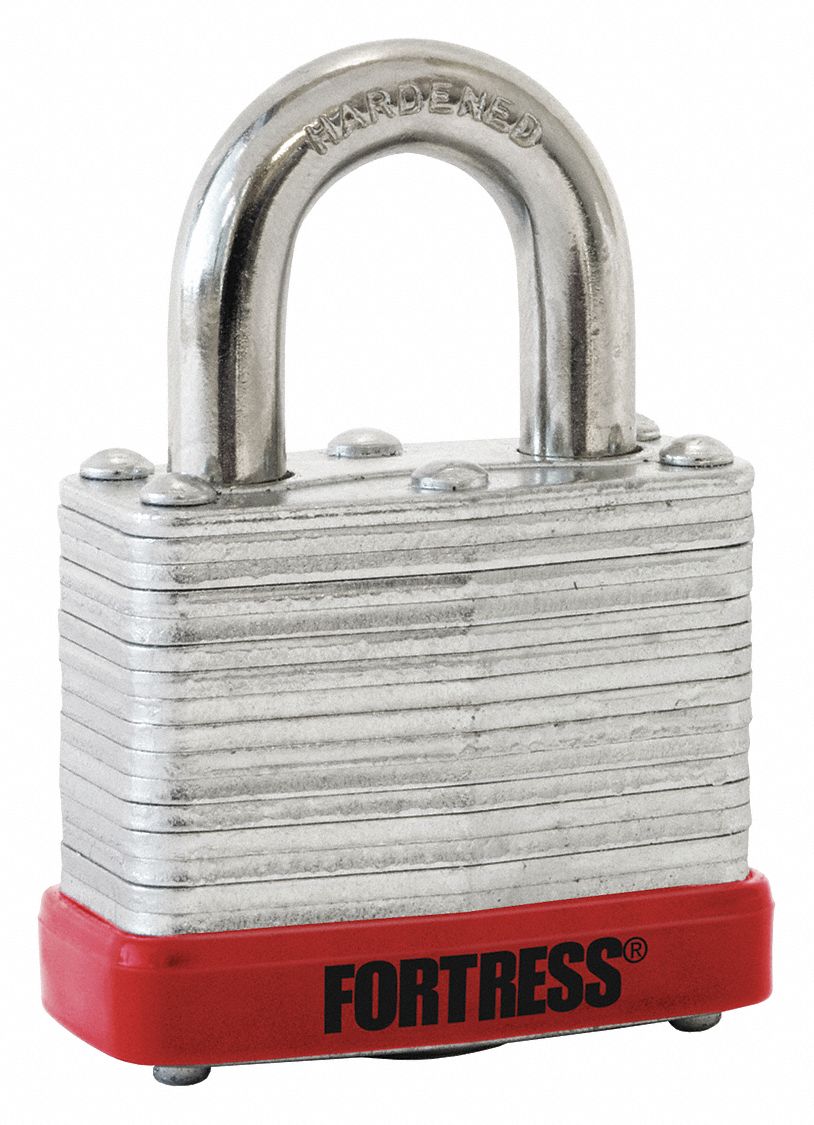 LOCKOUT PADLOCK, KEYED DIFFERENT, STANDARD BODY, HARDENED STEEL, RED