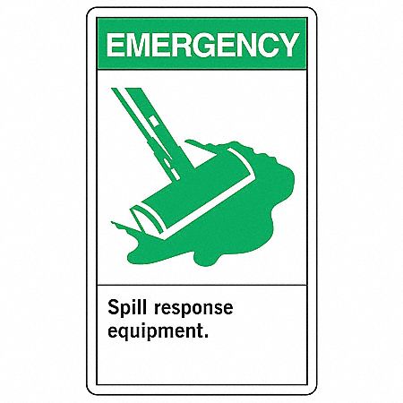 SAFETY LABEL, VINYL, ADHESIVE MOUNT, 5 IN X 3½ IN NOMINAL SIGN SIZE, 0.02 IN THICK, 5 PK, SPILL RESPONSE EQUIPMENT