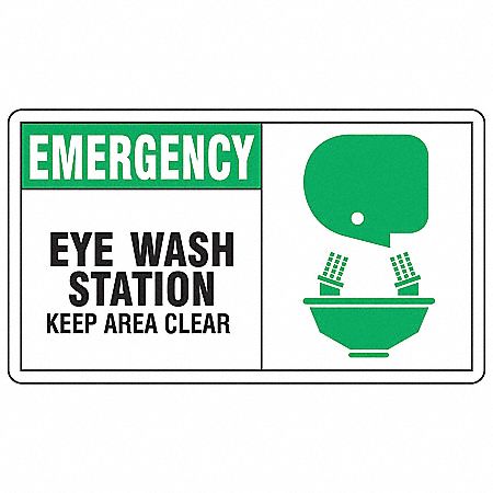 Eye Wash Sign,7 x 10In,GRN and BK/WHT,AL