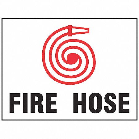 Fire Hose Sign,7 x 10In,R and BK/WHT,AL