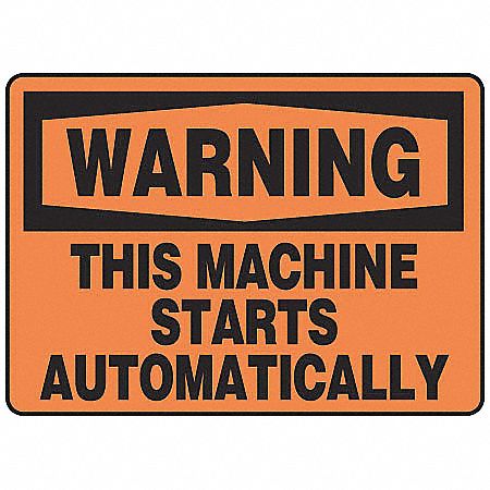 WARNING SIGN, VINYL, 10 IN WIDTH, 7 IN HEIGHT, ORANGE, ADHESIVE SURFACE