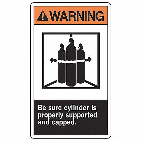 SAFETY LABEL, VINYL, ADHESIVE MOUNT, 5 X 3½ IN, 0.02 IN THICK, 5 PK, BE SURE CYLINDER IS PROPERLY SUPPORTED & CAPPED