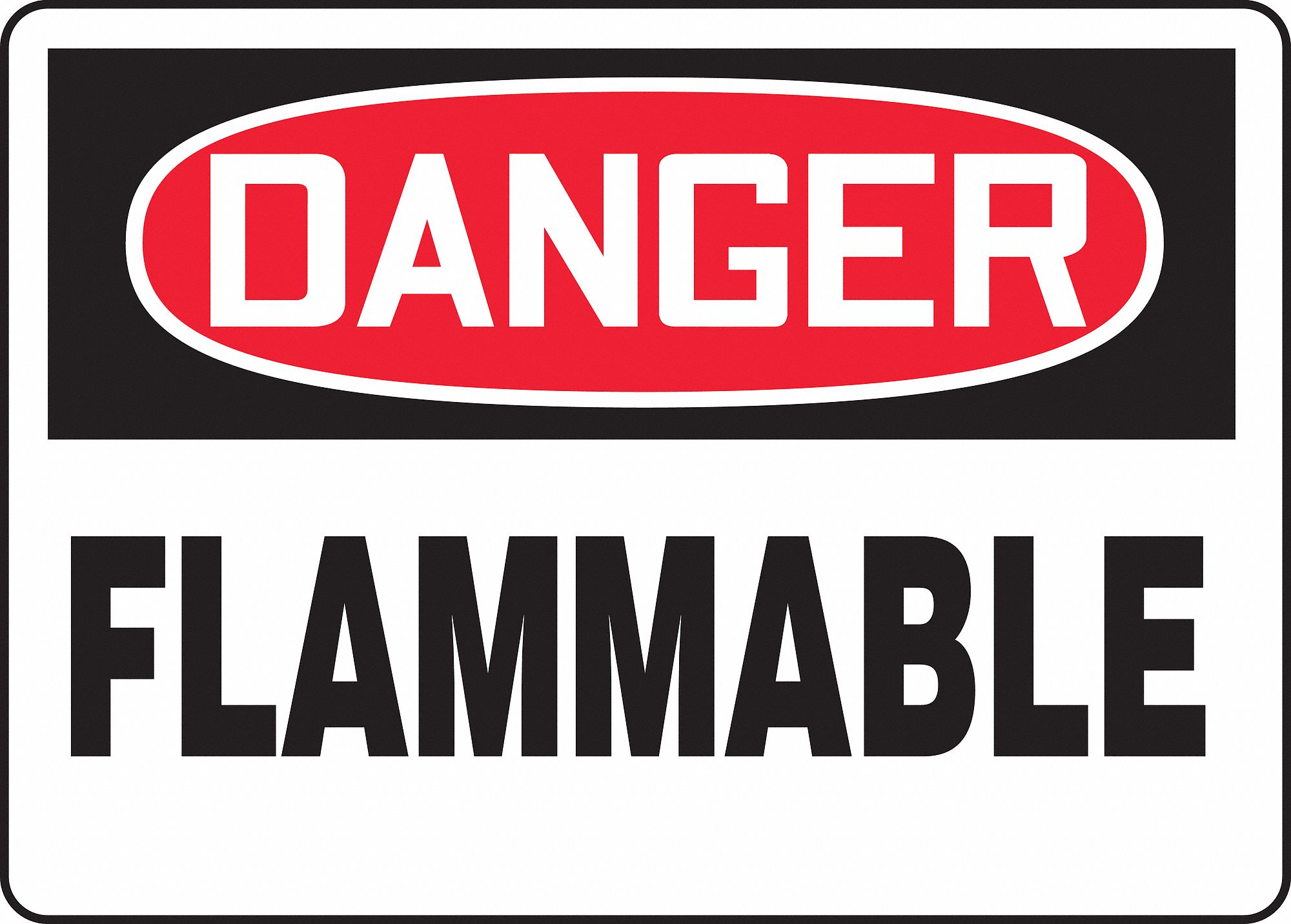 DANGER SIGN, FLAMMABLE, HEADER DANGER, RECTANGLE, 10 IN HEIGHT, 14 IN WIDTH, VINYL, ADHESIVE MOUNT, WHITE