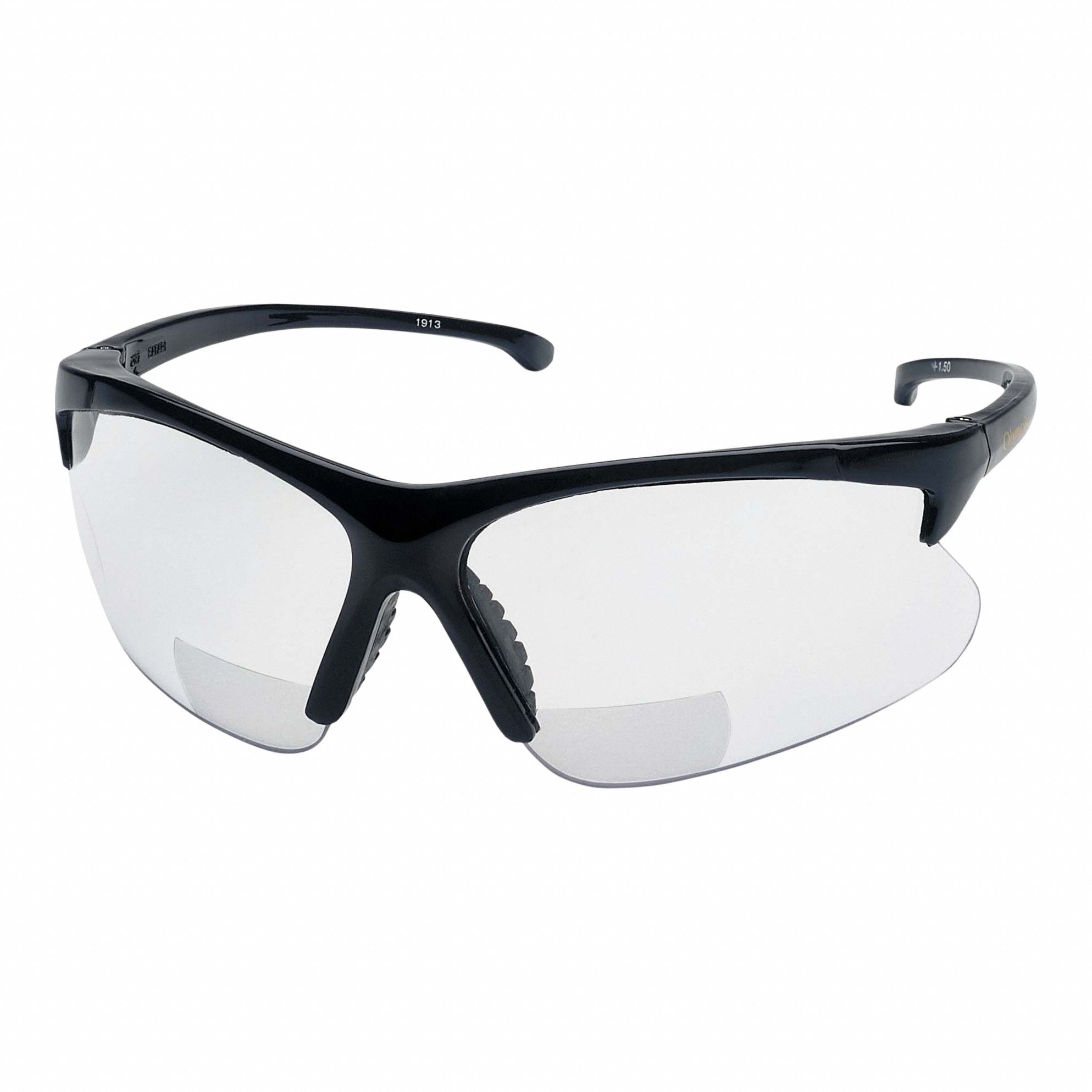 Reader Safety Glasses: Clear Lens Color, Wraparound Frame, Hard Coat, Bottom, +1.0