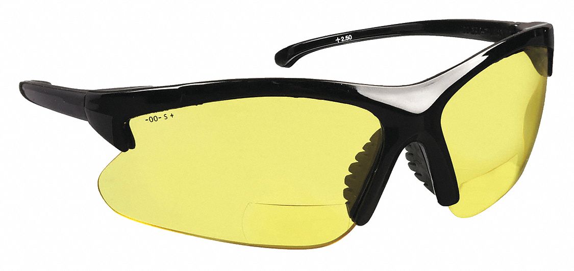 Bifocal Safety Glasses in Polycarbonate Yellow Lens +2.00 Diopter