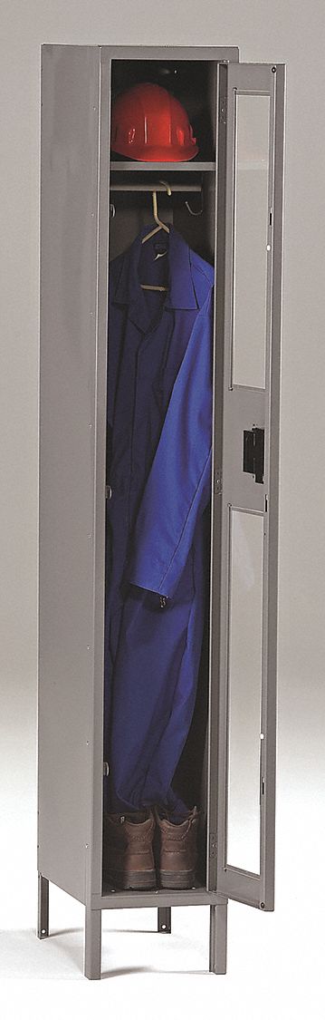 Wardrobe Locker: 12 in x 18 in x 78 in, Clearview, 1 Tiers, 1 Units Wide, Padlock Hasp, Gray