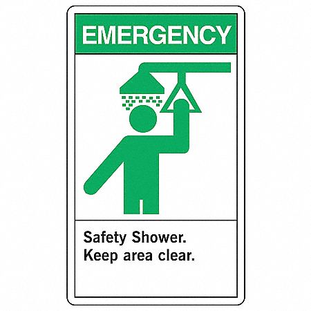 Safety Shower Sign,10 x 7In,AL,ENG,SURF