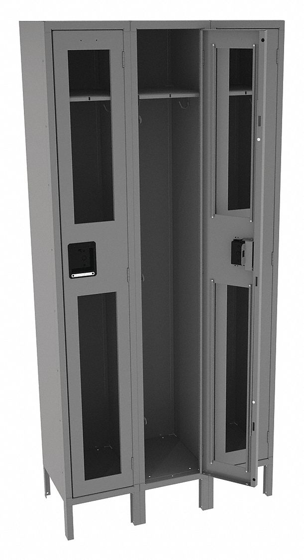 Wardrobe Locker: 36 in x 15 in x 78 in, Clearview, 1 Tiers, 3 Units Wide, Padlock Hasp, Gray