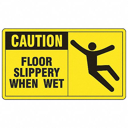 SAFETY LABEL, VINYL, ADHESIVE MOUNT, 3½ IN X 5 IN NOMINAL SIGN SIZE, 0.02 IN THICK, 5 PK, FLOOR SLIPPERY WHEN WET
