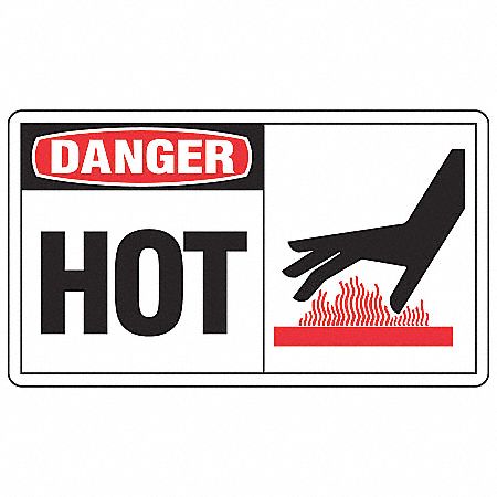 SAFETY LABEL, VINYL, ADHESIVE MOUNT, 3½ IN X 5 IN NOMINAL SIGN SIZE, 0.02 IN THICK, 5 PK, HOT