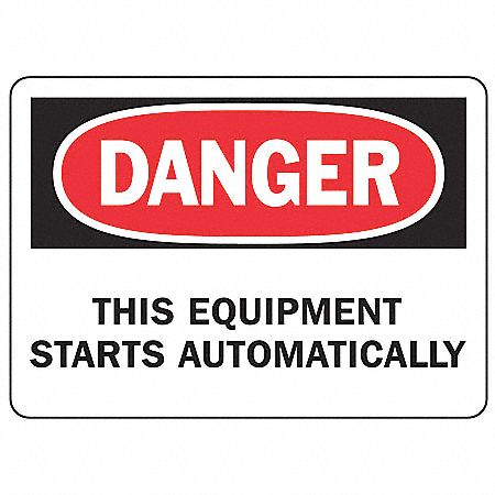 DANGER SIGN, VINYL, 10 IN WIDTH, 7 IN HEIGHT, WHITE, ADHESIVE SURFACE