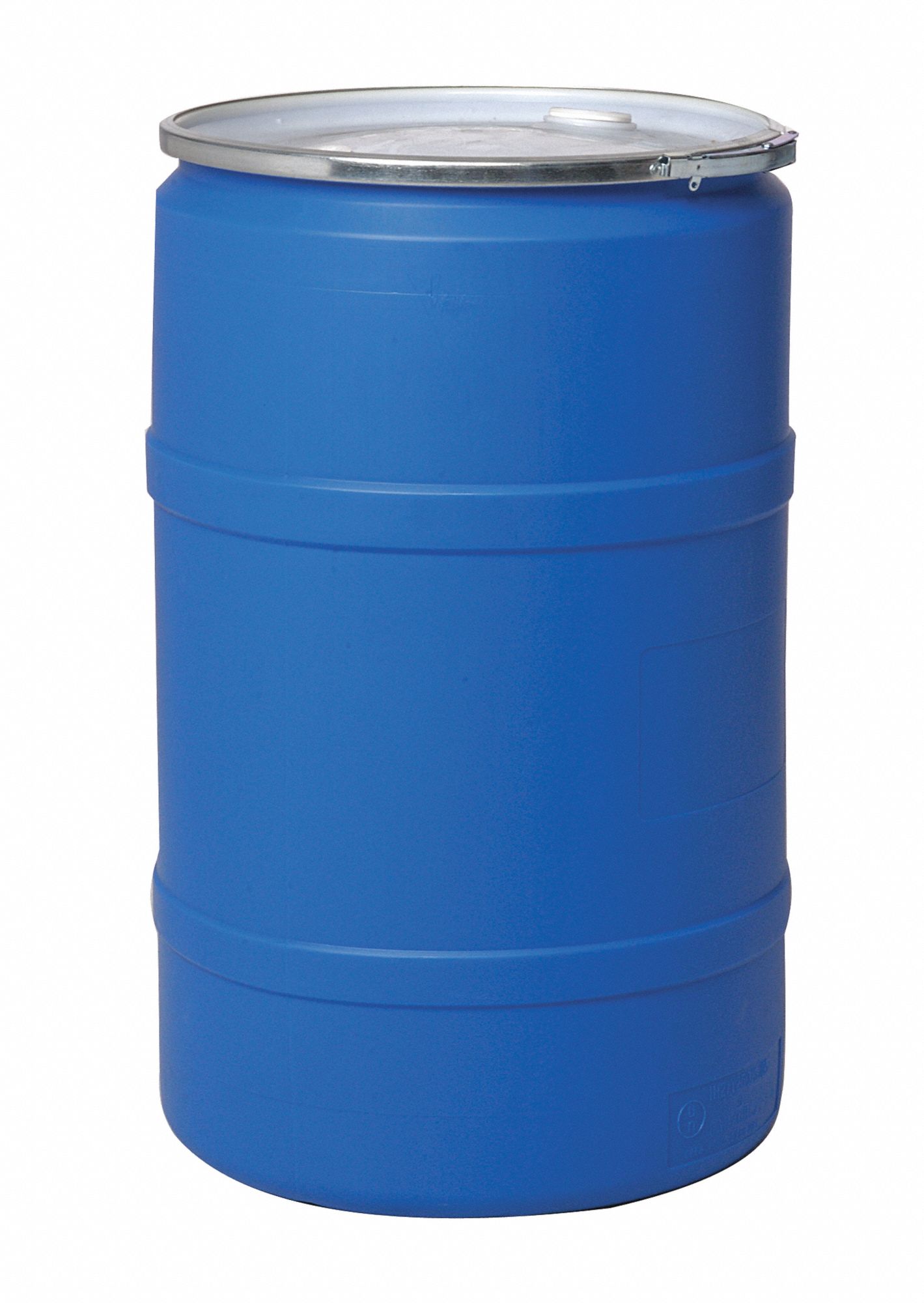 Transport Drum: Polyethylene, 55 gal, Lever Lock Ring, Blue / White, 2 Bung Holes
