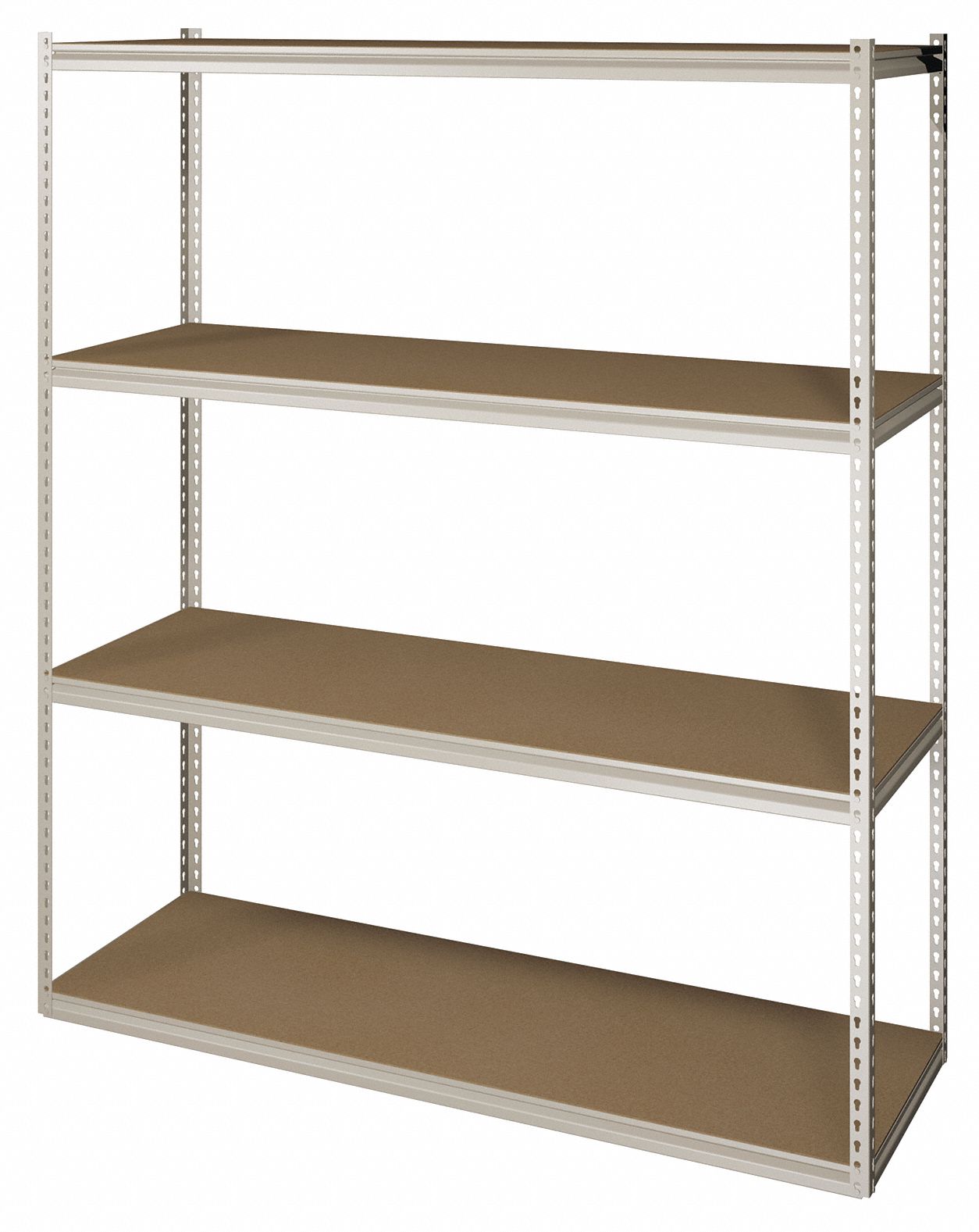 Boltless Shelving: Starter, Medium-Duty, 60 in x 18 in, 84 in Overall Ht, 4 Shelves, Open