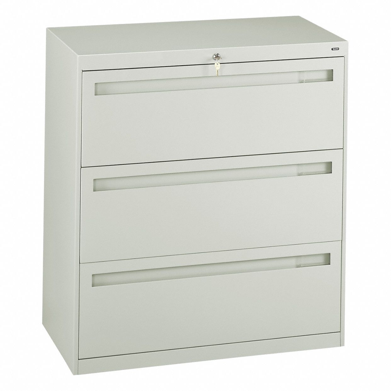 Lateral File Cabinet: Light Gray, 3 Drawers, 39 3/8 in Overall Ht, 18 in Overall Dp, Steel