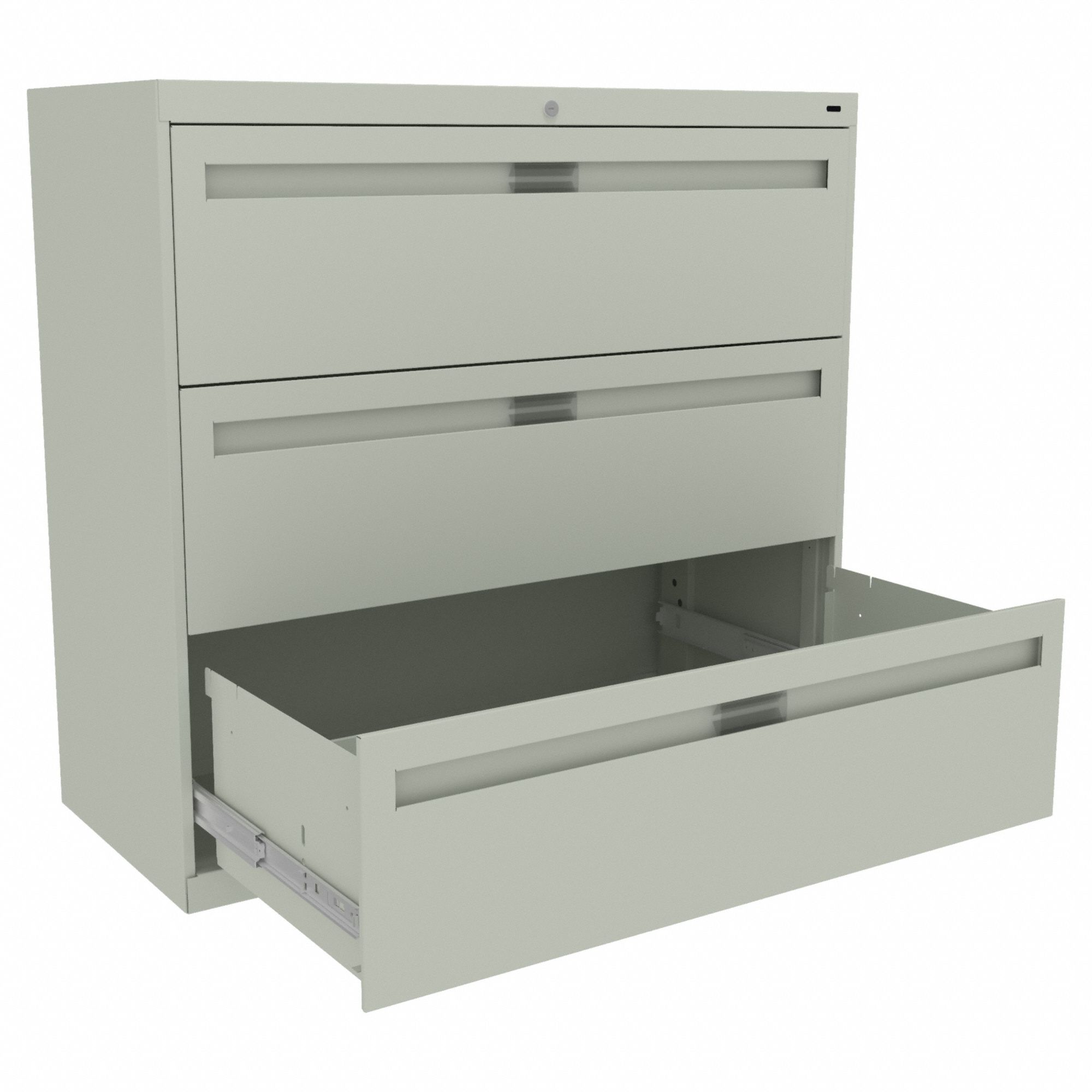 Lateral File Cabinet: Light Gray, 3 Drawers, 39 3/8 in Overall Ht, 18 in Overall Dp, Steel