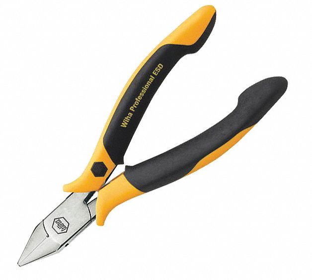 PRECISION DIAGONAL CUTTING PLIER, ESD-SAFE, FLUSH, POINTED, 4½ IN OVERALL L, ½ IN JAW L