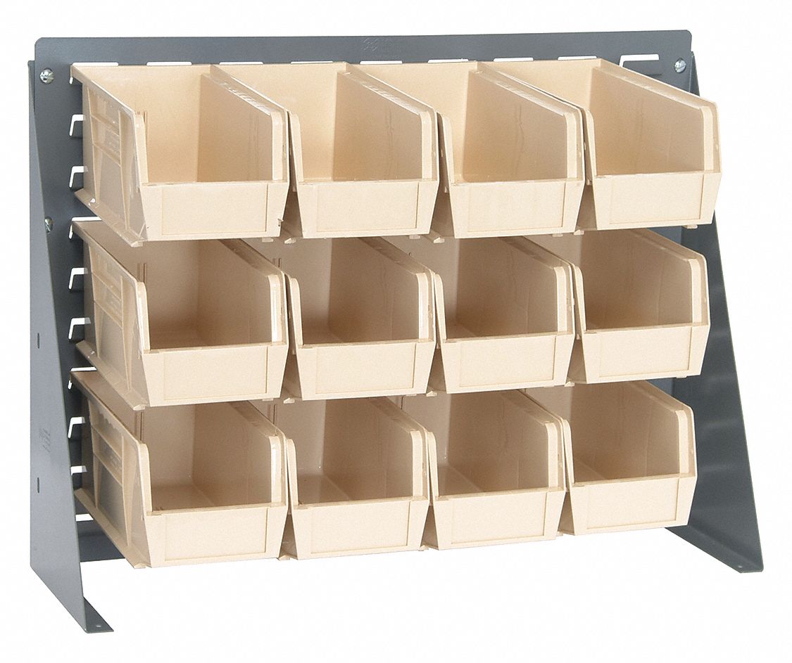 QUANTUM STORAGE SYSTEMS Louvered Bench Rack with 12 Bins, 27 inW x 1/4