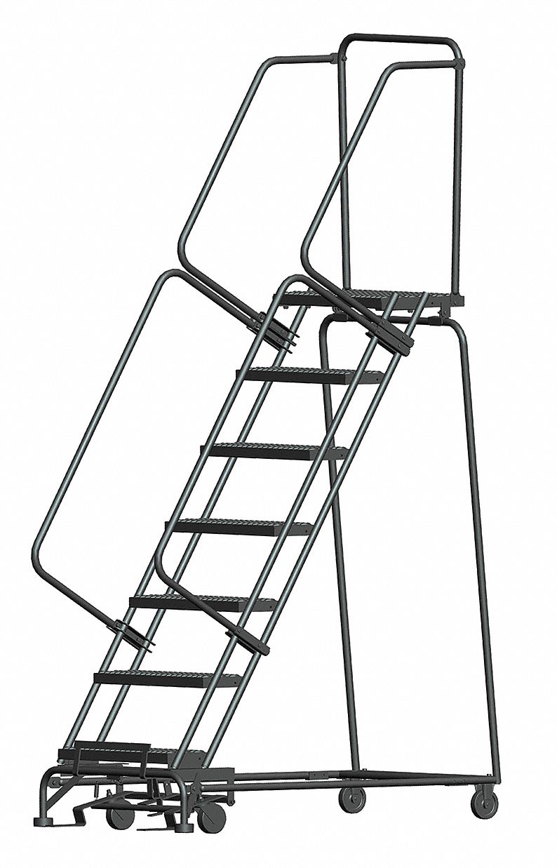 Rolling Ladder: 5.8 ft Platform Ht, Unassembled, Steel, Wt-Actuated Auto-Lock, Serrated