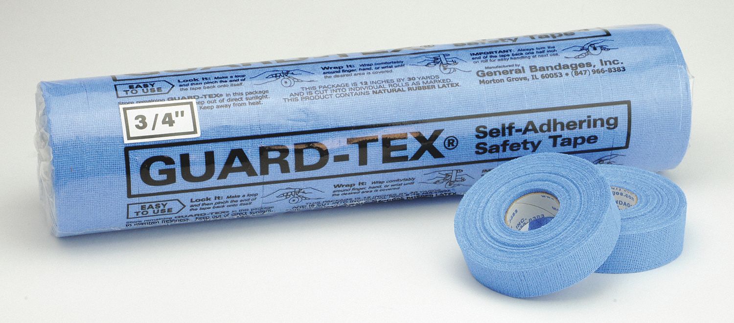 First Aid Tape: Blue, Cotton Gauze, 3/4 in Wd, 30 yd Lg, 16 PK