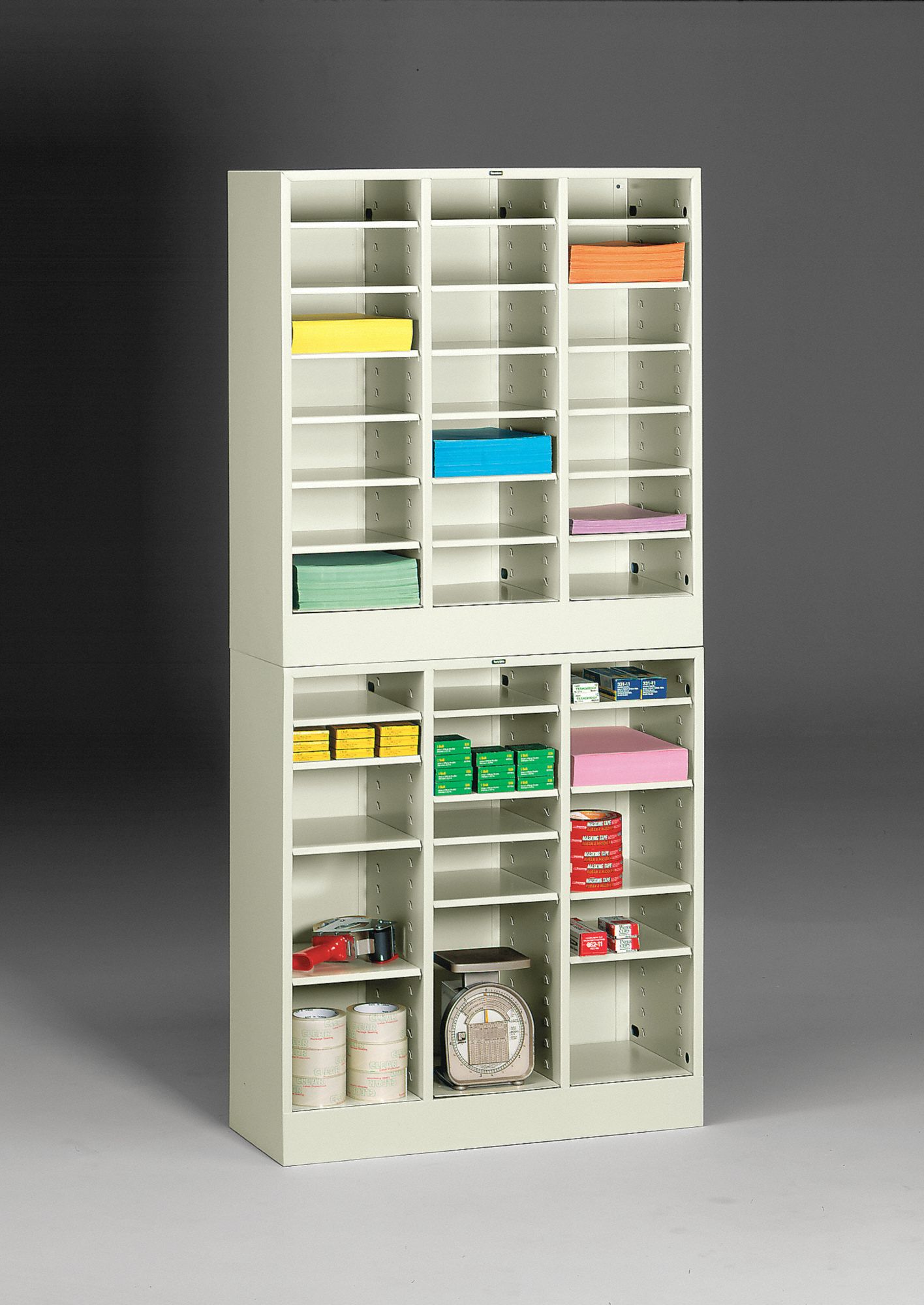 Literature Sorter: Sand, 21 Compartments, 24 in Overall Dp, 30 5/8 in Overall Wd, Steel