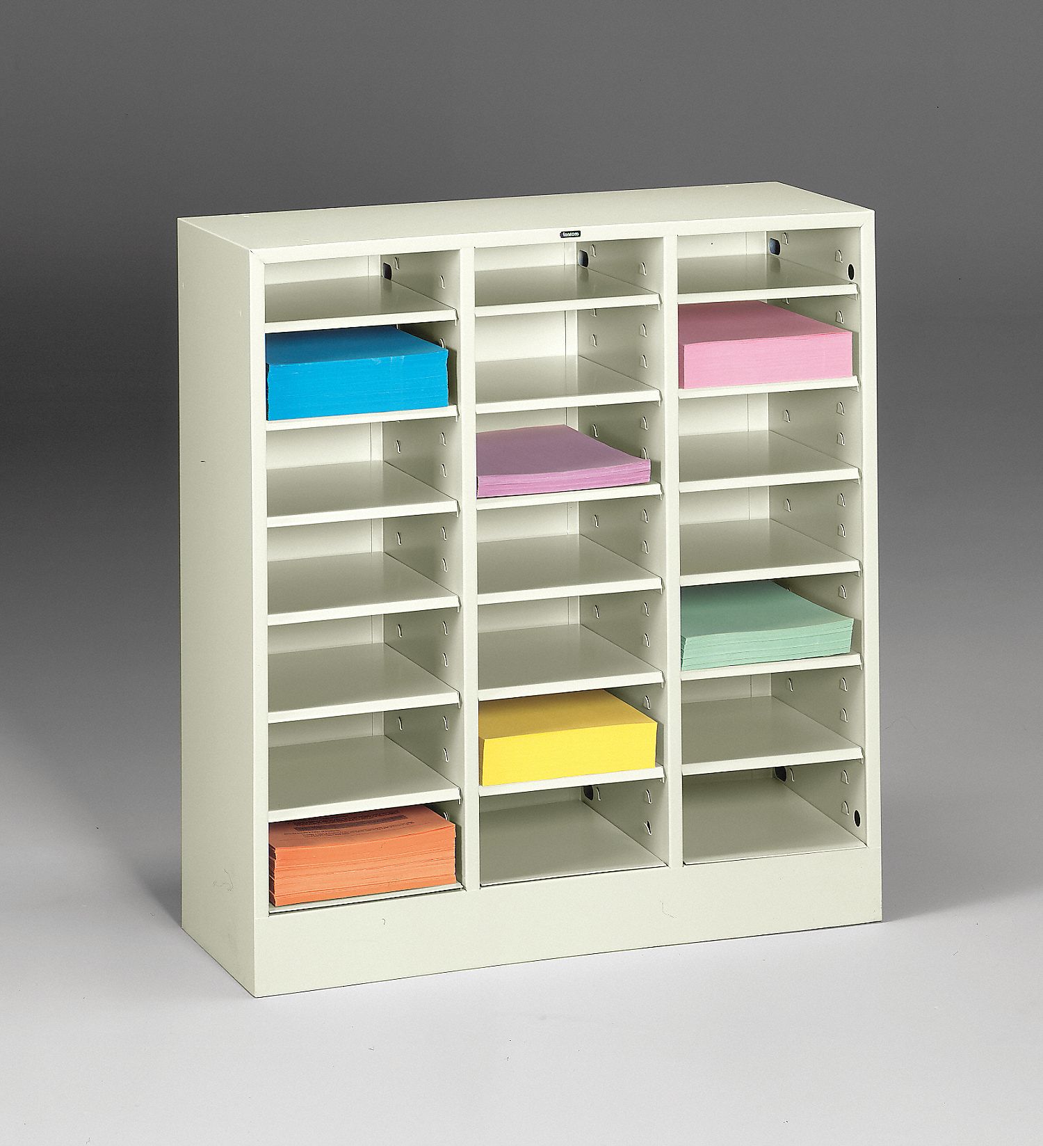 Literature Sorter: Sand, 21 Compartments, 18 in Overall Dp, 30 5/8 in Overall Wd, Steel