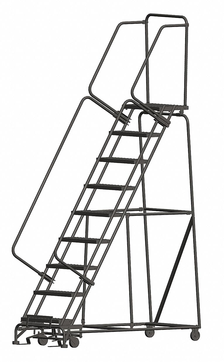 Rolling Ladder: 7.5 ft Platform Ht, Unassembled, Steel, Wt-Actuated Auto-Lock, Perforated