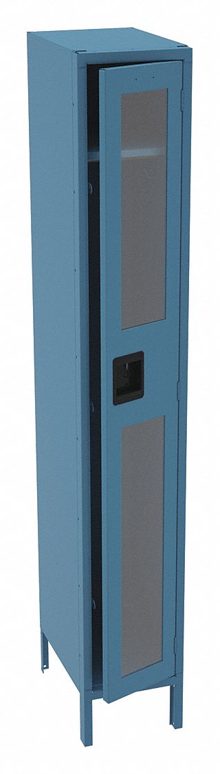Wardrobe Locker: 12 in x 18 in x 78 in, Clearview, 1 Tiers, 1 Units Wide, Padlock Hasp, Blue