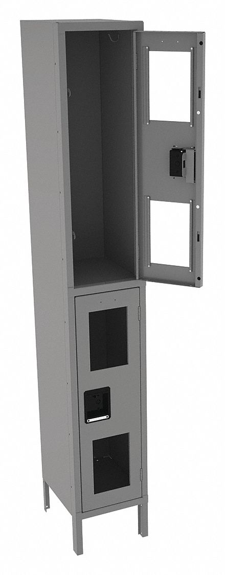 Wardrobe Locker: 12 in x 15 in x 78 in, Clearview, 2 Tiers, 1 Units Wide, Padlock Hasp, Gray