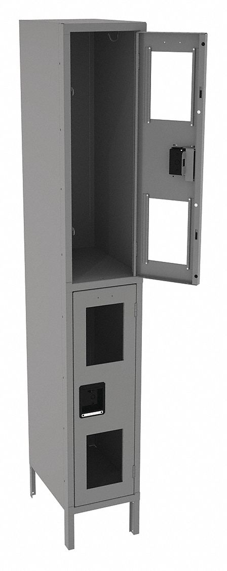 Wardrobe Locker: 12 in x 18 in x 78 in, Clearview, 2 Tiers, 1 Units Wide, Padlock Hasp, Gray