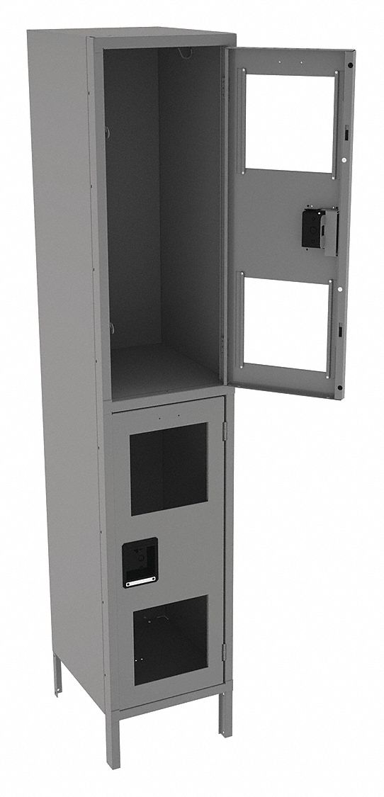 Wardrobe Locker: 15 in x 18 in x 78 in, Clearview, 2 Tiers, 1 Units Wide, Padlock Hasp, Gray