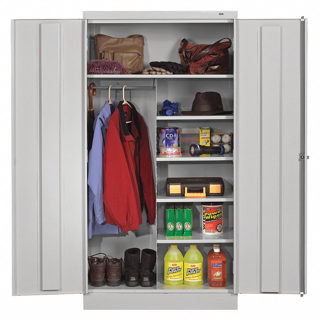 COMBINATION STORAGE CABINET, GREY, 24 IN D X 36 IN W X 72 IN H