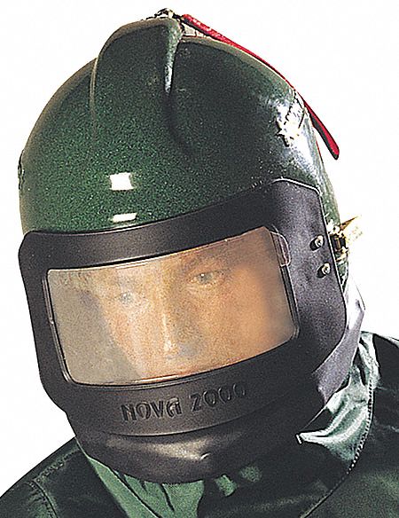 ABRASIVE BLASTING HELMET, POLYCARBONATE, GREEN, UNIVERSAL, SAR SYSTEM, NIOSH