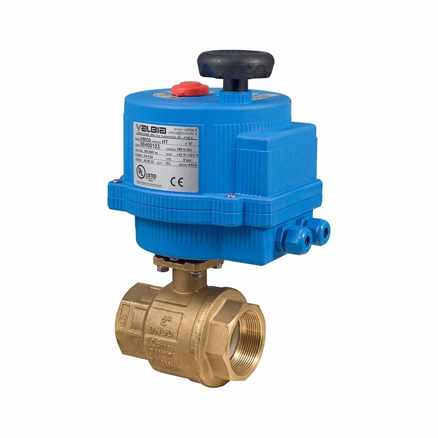 Electrically Actuated Two-Way Ball Valve: 1 1/2 in, Brass, 100 to 240V AC, FNPT x FNPT